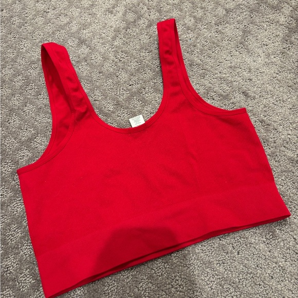 Red Ribbed Crop Top - Picture 2 of 2